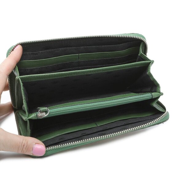 Juicy Couture Leather Leopard Print Wallet Zip Around Green Brown Animal Print - Picture 5 of 12